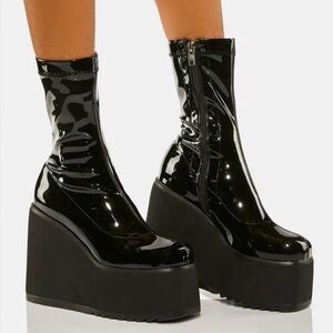 Black Patent Leather Platform Boots